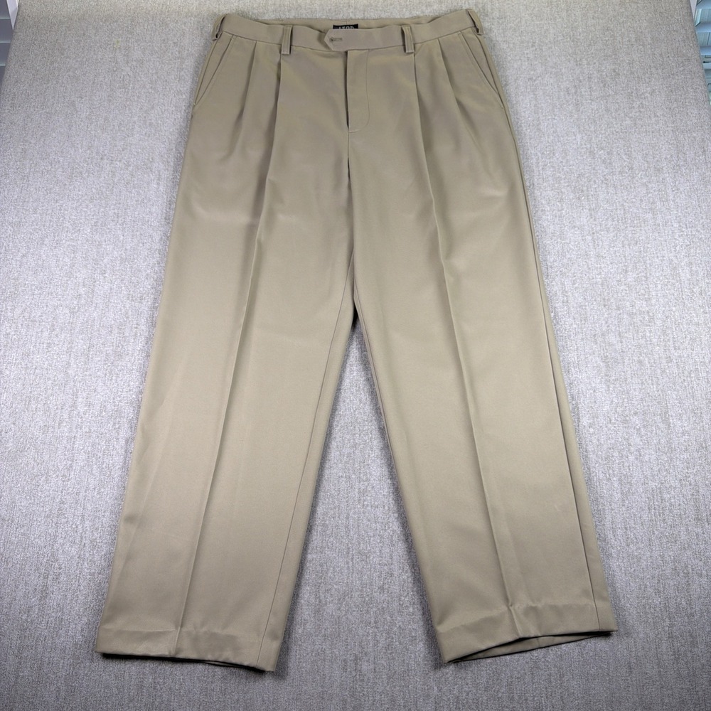 Izod Pants Mens 36x32 Beige Double Pleated Golf Classix Performance Chino